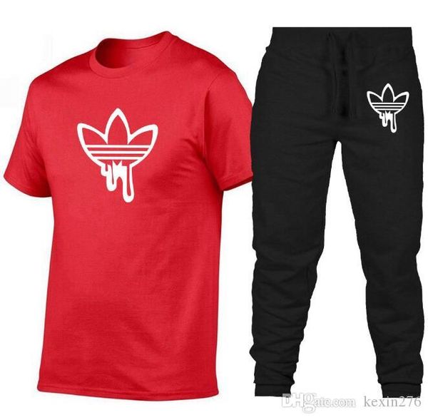 

classic brand gyms clothing t shirts+pants men set 2 piece kit tracksuit joggers brand male trousers casual pants sport coat clothing, Black