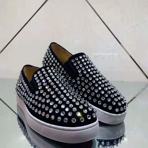 

2020 top design low cut замша spike toe casual квартира с красной подошвой обуви для мужчин и женщины партии дезей, Black