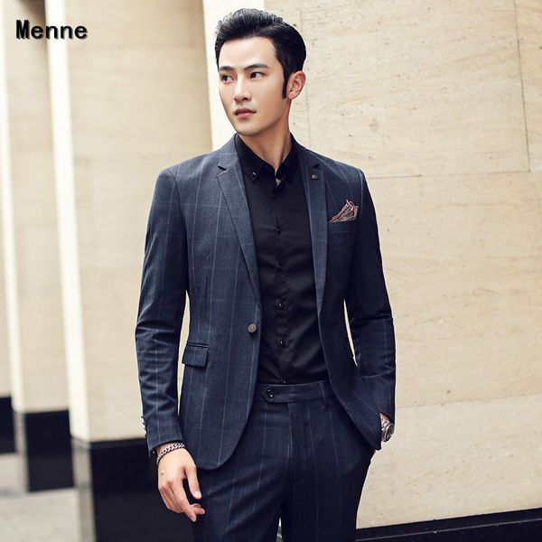 

menne men's suit casual suit men's two-piece set young plaid handsome korean version of the tailoring, White;black