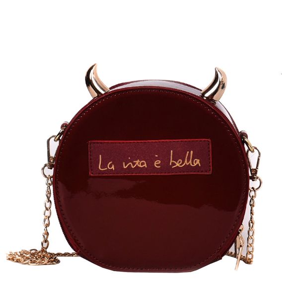 

patent leather round fashion devil horn girl's shoulder bag handbag crosssbody mini messenger bag for women flap