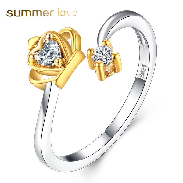 

new fashion silver plated queen crown adjustable ring zircon wedding rings for women fashion christmas gift, Slivery;golden