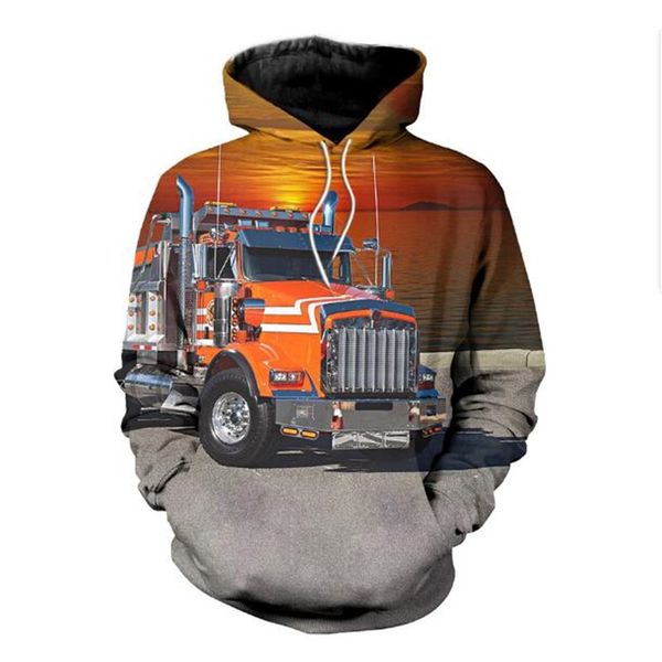 

hooded sweatshirt truck 3d printed hoodie street casual sweatshirt, Black