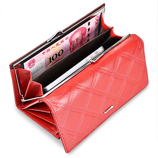 

women wallets genuine leather wallet female purse coin bag card holders ladies long wallet fashion womens hasp wallets, Red;black