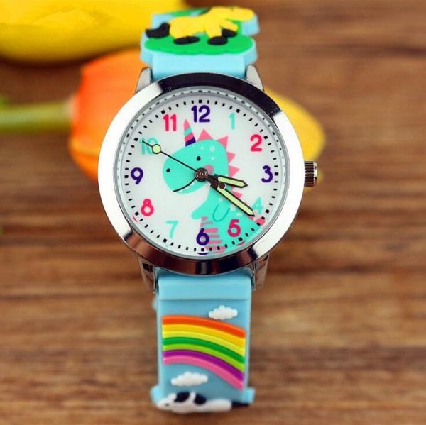 

new alloy dinosaur kids watch children dial analog quartz wristwatches dinosaurs 3d colorful candy silicone cartoon pattern clock, Slivery;brown