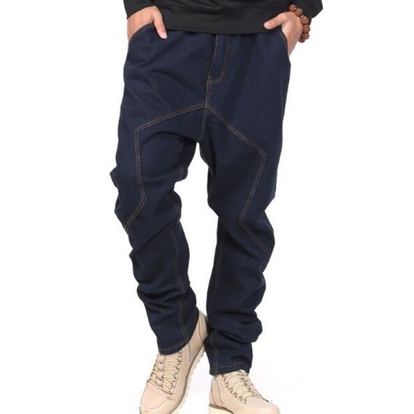 

baggy jeans men hip hop streetwear skateboarder denim pants men's loose fit plus size hiphop jeans shierxi, Blue