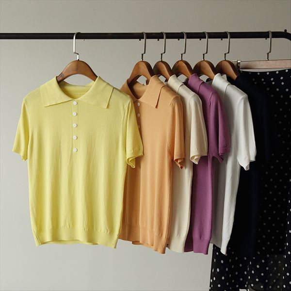 

omale] super soft comfortable and good quality curved ice silk polo lapel solid color beads t-shirt beads knitted t-shirt 3982, White