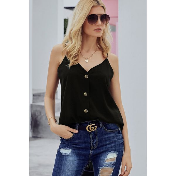 

summer european and american vest t-shirt women's v-neck single breasted sleeveless halter top