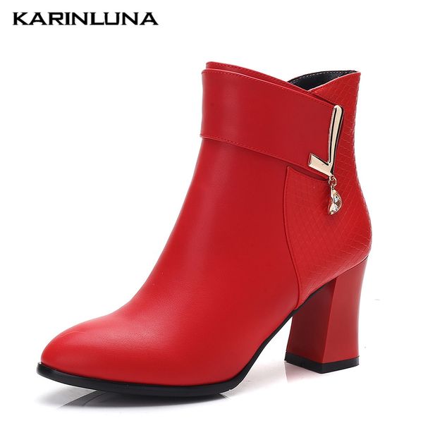 

karin brand 2019 big size 43 elegant office lady ankle boots women shoes woman chunky high heels autumn winter shoes boots, Black