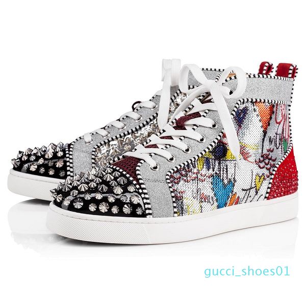 

2020 designer shoes studded spikes fashion red suede leather mens womens flat bottoms luxury shoes party lovers sneakers with box g01, Black