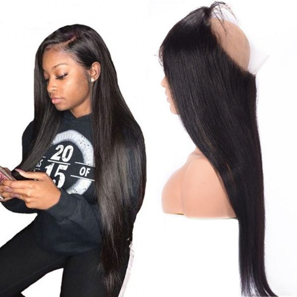 

360 кружева фронтальная закрытие индийский прямые волосы 360 фронтальная закрытие free часть natural color человеческих волос, Black;brown