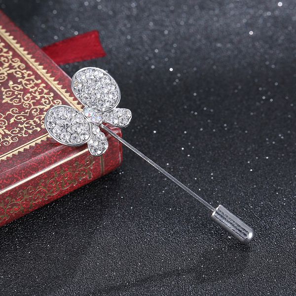 

crystal flower bow brooch collar needle zircon wedding jewelry suit coat lapel pin sweater cardigan shawl women gift accessories, Gray
