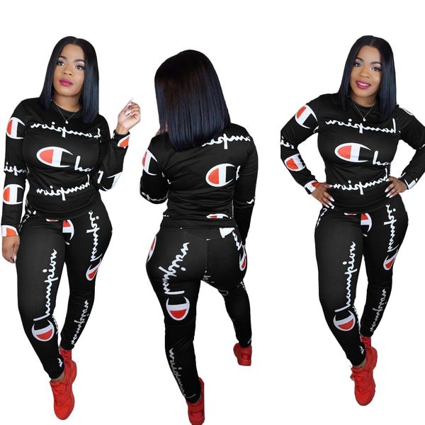 

champion brand women outfits women two piece outfits long sleeve print letter outfits sports suit s-3xl