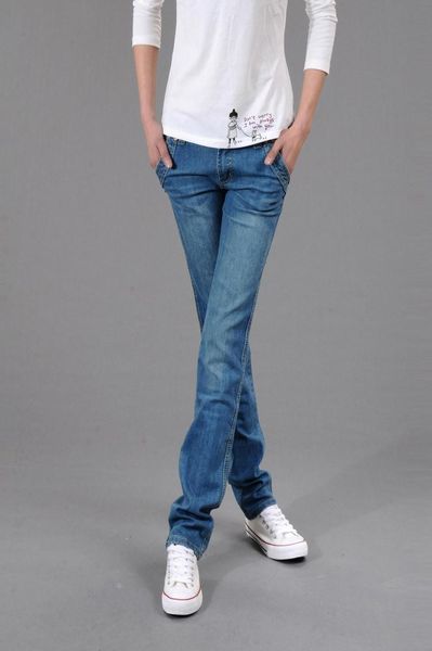 

light blue light color jeans new female spring easy chic straight canister first love students