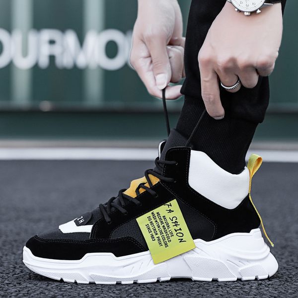 

2018 new style autumn & winter casual sports men's shoes korean-style trend versatile canvas trendy shoes high men cotton, Black