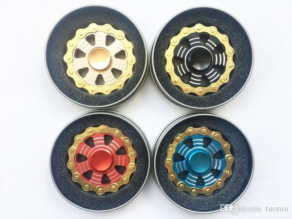 

sell fidget spinners flywheel hand spinner aluminum alloy fire round chain wheel finger toy gyro decompression toys in metal tin