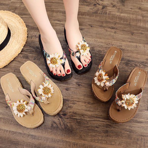 

can under the water new beach shoes women cool slippers summer fashion seaside high-heeled anti-slip outside wearing thick sole, Black