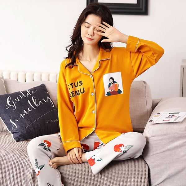 

women pajamas sets autumn pijama feminino long sleeve turn-down collar cardigan casual big size sleepwear female cotton pyjamas, Black;red
