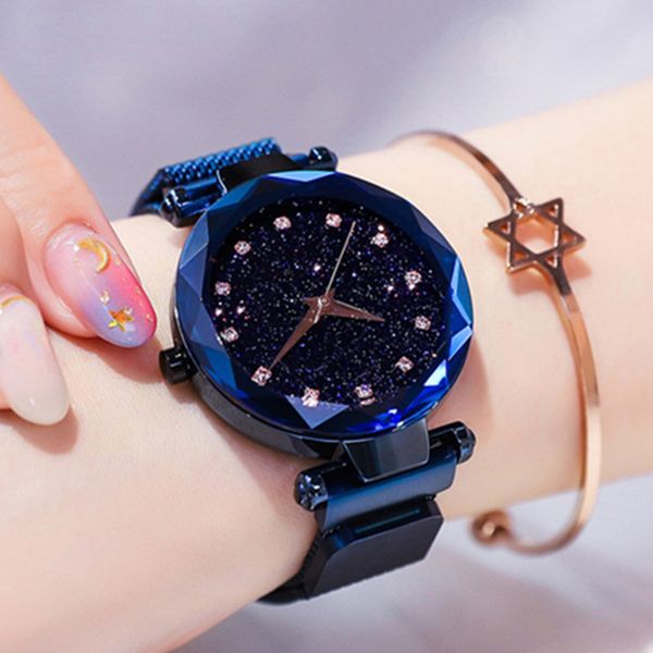 

new ladies watch magnetic starry sky female clock stainless steel bracelet wristwatch fashion casual quartz watches for woman, Slivery;brown