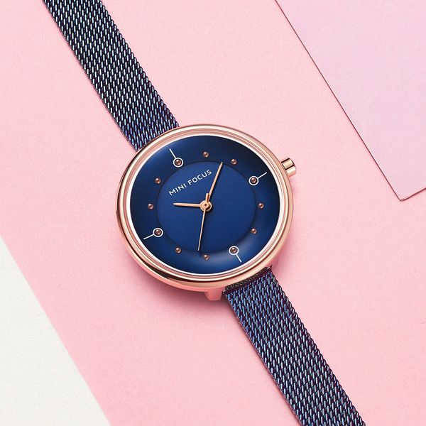 

minifocus elegant blue women watches ultra thin luxury quartz ladies watch mesh strap waterproof fashion dress clock reloj mujer, Slivery;brown