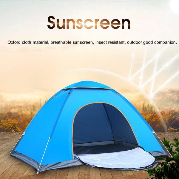 

waterproof sunscreen lightweight folding 2-3 people automatic speed open double door camping tent blue section