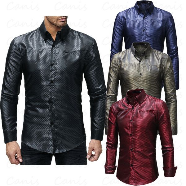 

2019 new style solid fashion men's long sleeve dress shirts luxury business formal button shirts plaid, White;black