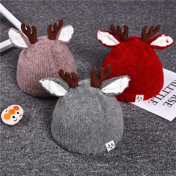 

5 colors baby knitted deer horn hat kids cute cartoon antler caps children winter warm beanie cap classic christmas party hats fa3036
