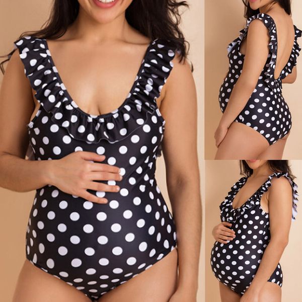 

Maternity Swimwear Sexy Tankinis Fashion Women Pregnant Women Wave Point Print Bikinis Swimsuit Ruffles Pregnant Suit #39