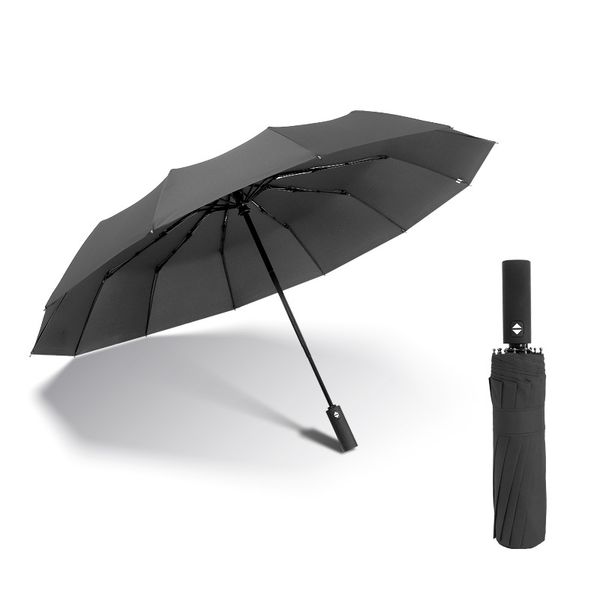 

fully-automatic 3 folding male commercial compact large strong frame windproof 12 ribs gentle black umbrellas