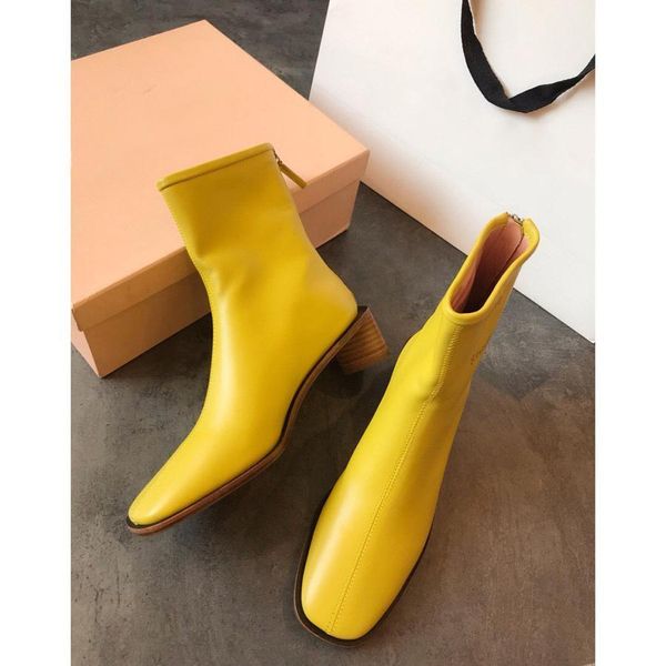 

2019 acn studios square toes super soft ladies' luxury designer genuine lambskin women's simple basic boots 4.5cm sizes35-40, Black