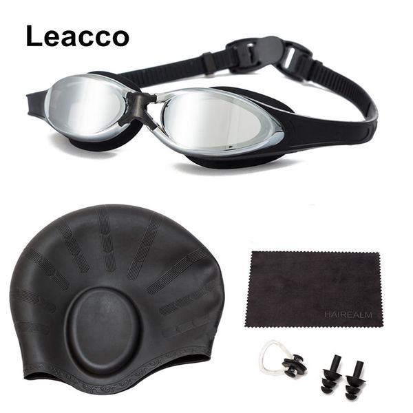 

waterproof anti-fog swimming goggles men's goggles and ear plug nose clip and caps cleaning cloth swimming glasses set