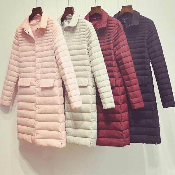 

new women ultra light down jacket autumn winter white duck down parkas outwear female single breasted warm slim long coat rh547, Black