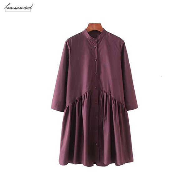 

philosophy women pleated shirt dress three quarter casual sleeve stand collar basic ladies mini women vestidos, White