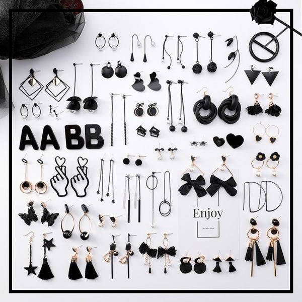 

new korean girl earrings black geometry tassel drop earrings for women fashion cute jewelry accessories, Silver