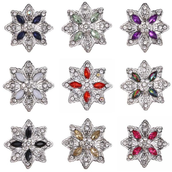 

10pcs/lot new crystal flower snap buttons fit 18mm metal snap button bracelets bangles button jewelry, Golden;silver