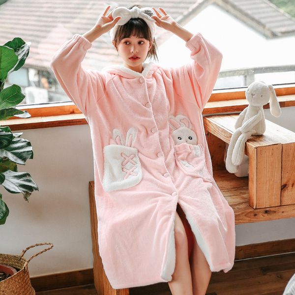 

nightdress корейская женщина зимы толстые ватки коралла симпатичные девушки с капюшоном с длинными рукавами женщины фланель nightgown теплый, Black;red