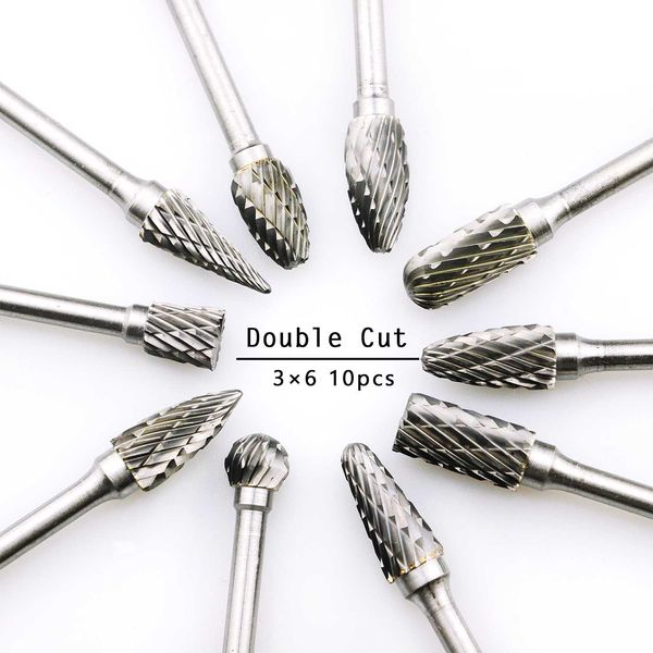 

10pcs single or double cut tungsten carbide rotary burr set metal carving drilling polishing bits with 3mm shank for die grinder
