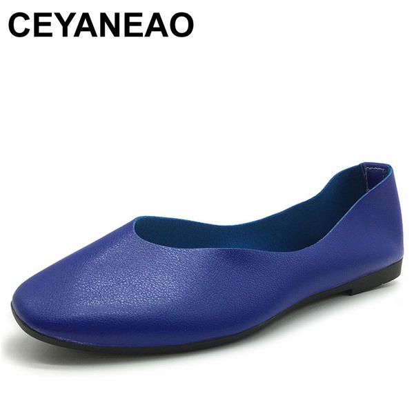 

ceyaneao 2020 new spring summer shoes woman soft pu leather shallow mouth slip on women shoes plus size solid women flatse1203, Black