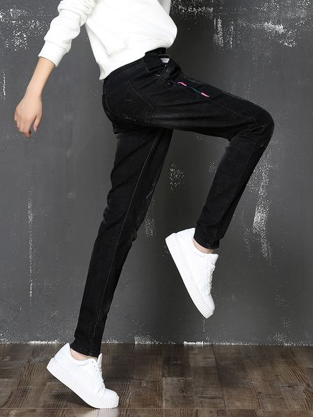 

новые студенты корейской версии черные тонкие брюки свободные дикие шаровары, Blue