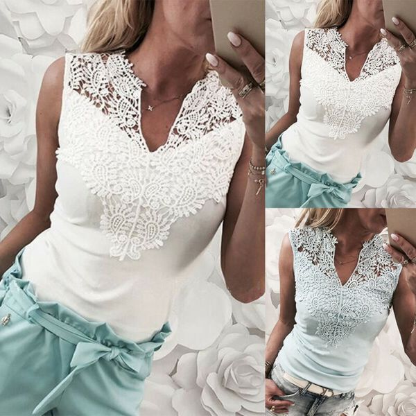 

women's sleeveless v-neck t-shirt summer lace up tee shirt casual blouse, White