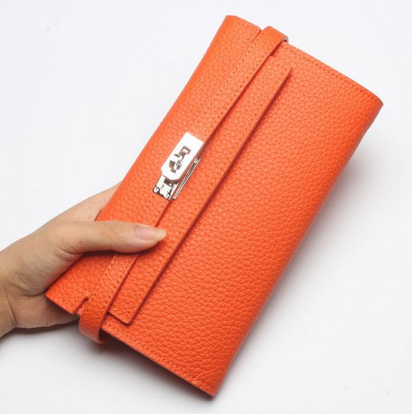 

new arrival luxury wallets for women genuine leather card holders ladies designer long purse lock wallet, Red;black