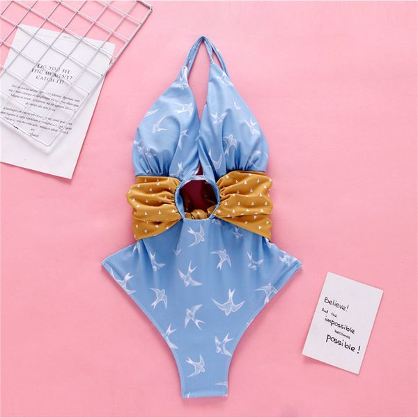 

2019 ladies v neck bandage thong swimwear women one piece swimsuit female high cut backless bow swim bathing suit monokini, White;black