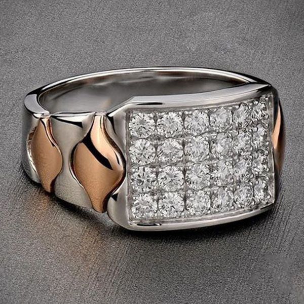

european and american men's retro luxury cubic zirconia ring personality daily silver color jewelry ring s4m298, Slivery;golden