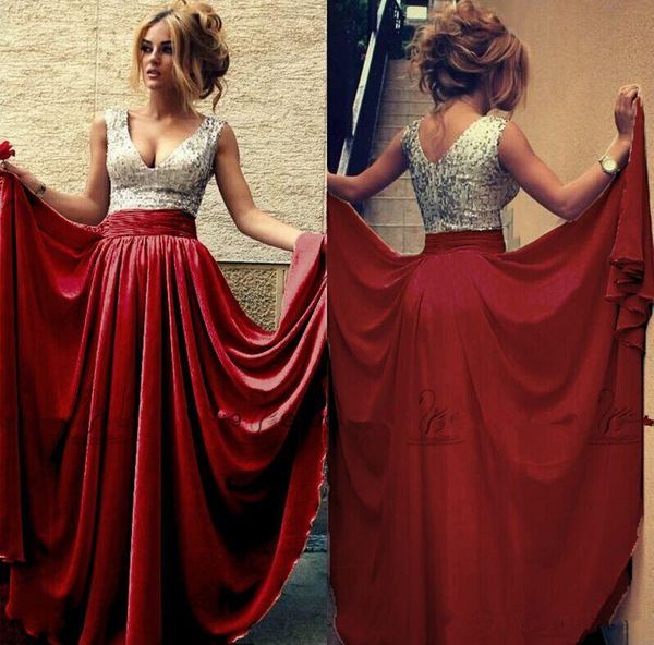 

burgundy champagne black prom dresses 2019 deep v neck sequined pleats chiffon long formal evening gowns under $100 bwlf1072, Black;red