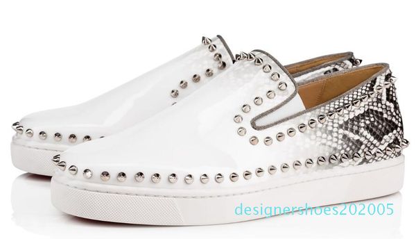 

last designer red bottom sneakers casual mens womens black lows spikes flats loafers pik boat genuine leather design man woman shoe d05