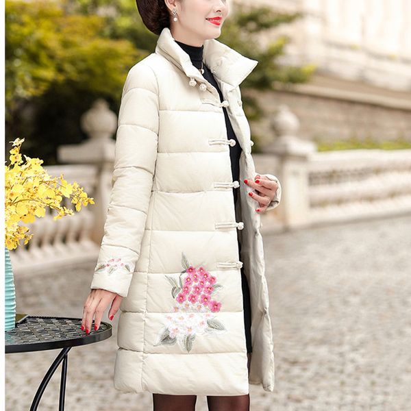 

outerwear chinese style middle-aged winter women cotton coat 2019 new fashion print women coat parkas bf38, Black