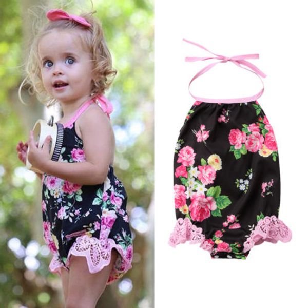 

summer floral baby girls bodysuits lace flower backless halter sleeveless bodysuit toddler one-pieces jumpsuit outfits clothes