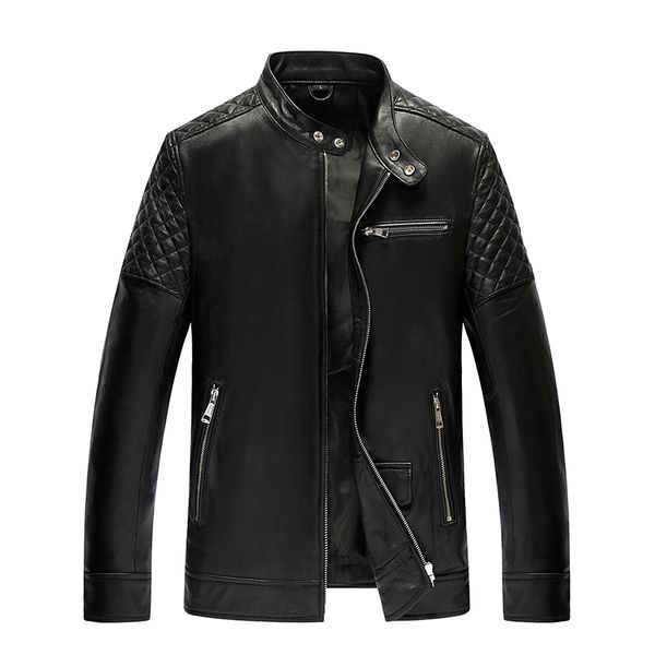 

men's leather jacket autumn winter jacket men genuine sheepskin coat motorcycle jackets plus size 4xl 5xl chaqueta hombre my1664, Black
