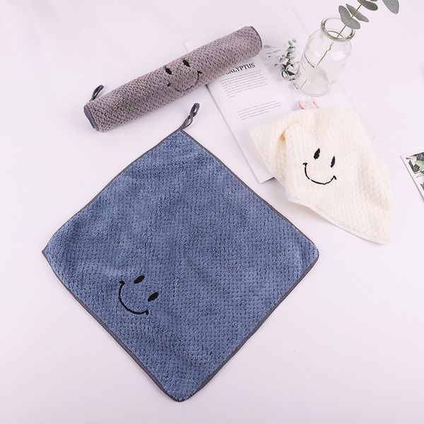 

hanging square baby towel cartoon bath towel smile print kid towel soft comfortable microfiber towels wrap bath supply towels vt0486
