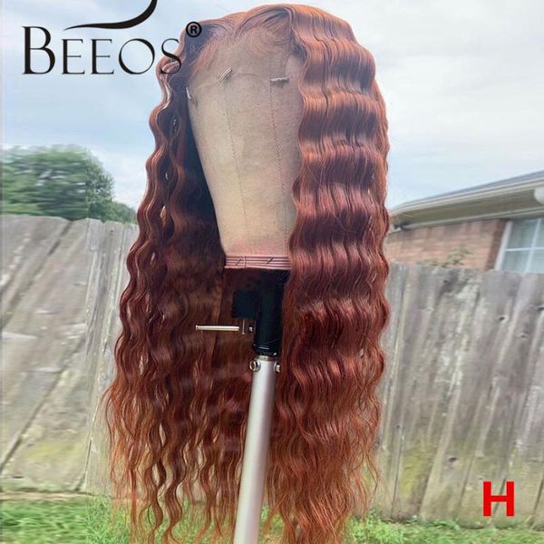 

beeos 150% 13*6 lace front human hair wigs light brown deep wave brazilian remy hair wigs pre plucked bleached knots, Black;brown