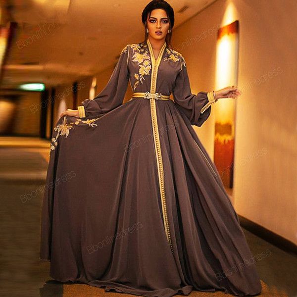 

марокканский кафтан кафтан вечерние платья вышивка аппликации длинный полный рукав арабский мусульманский лаванда вечернее платье выпускного, Black